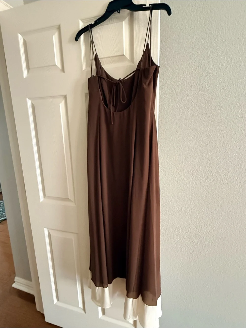 Abercrombie & Fitch Brown Maxi Slip Dress with Cream Hem